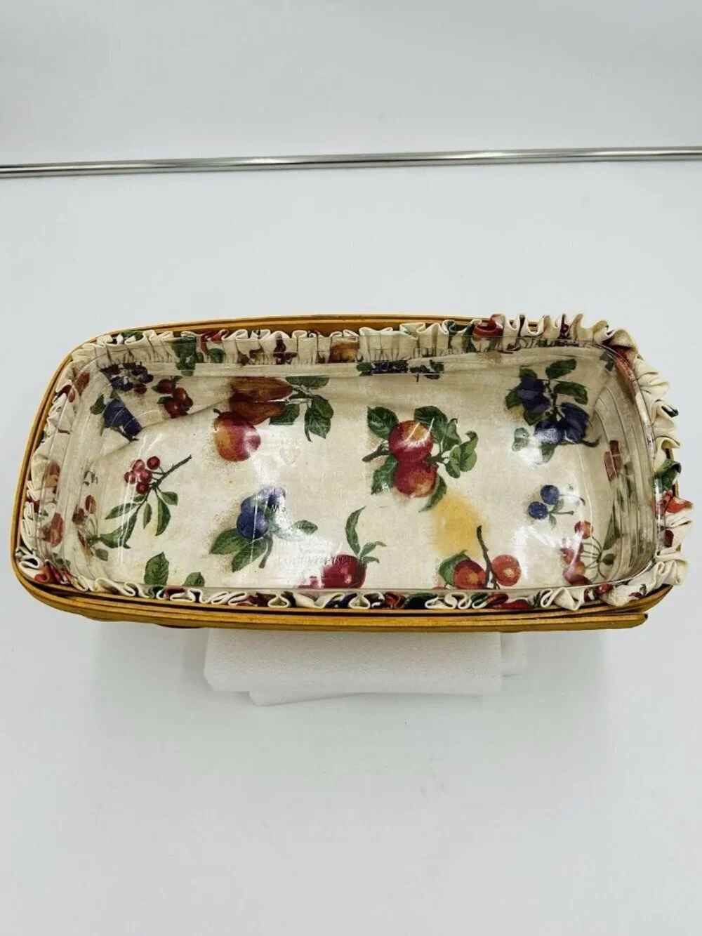 Longaberger Multi Color Cracker Basket 14.5 x 8 x 3.5 Fabric Plastic Liner 1999
